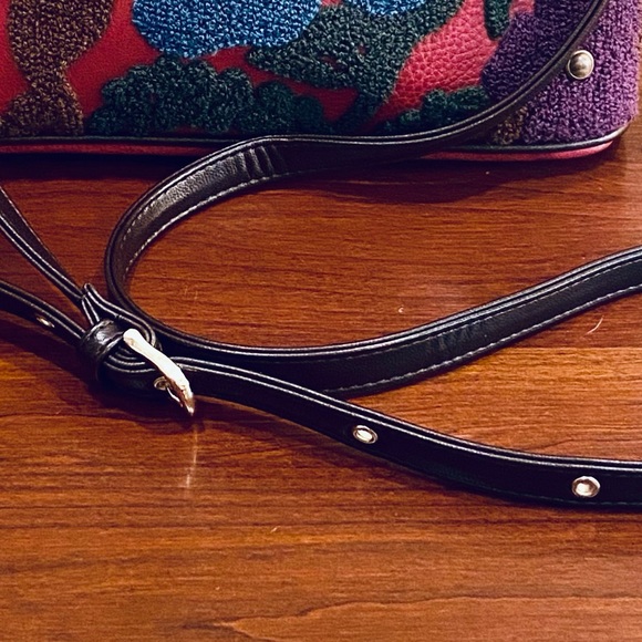 🌟2xHP🌟NWOT Sharif Bouclé 3D Floral Marsala Rose Leather Crossbody/Clutch Bag - Picture 6 of 16